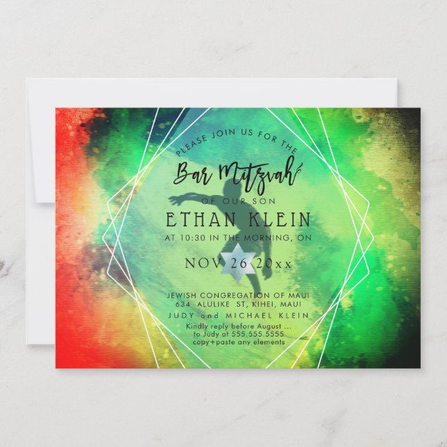 PixDezines Surfs Up/Surfer/Beach Bar Mitzvah Einladung (Vorderseite)