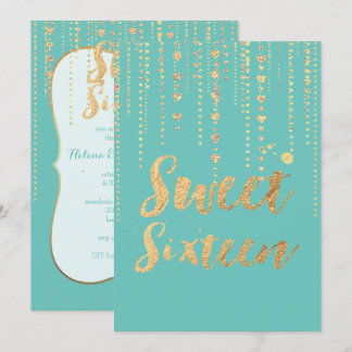 PixDezines süß 16, Golden Hearts Strings Glitzer Einladung