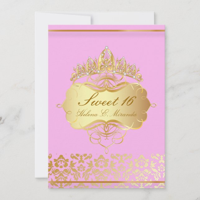 PixDezines Süß 16/ Prinzessin/Rosa+Goldstaub Einladung (Vorderseite)