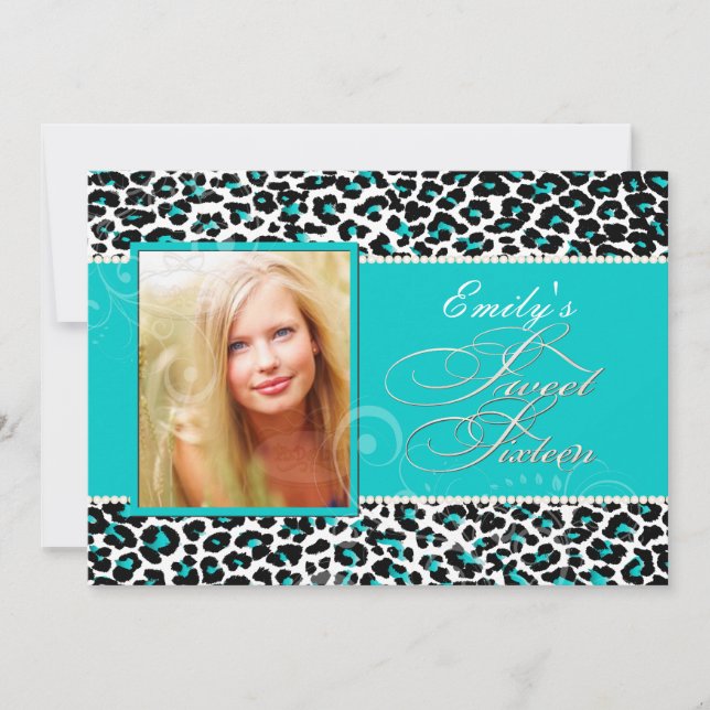 PixDezines süße 16/aquamarine Leoparde Einladung (Vorderseite)