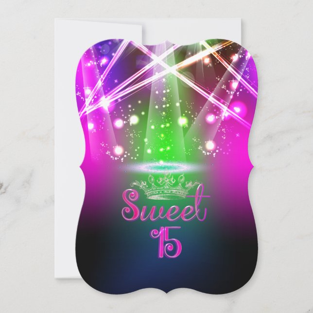 PixDezines Sweet 15, Laser-Leuchten/Neon-Leuchten Einladung (Vorderseite)