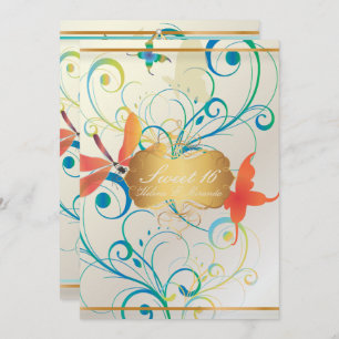 PixDezines SWEET 16/BUTTERFLIES/WIRBEL/DRAGONFLIES Einladung