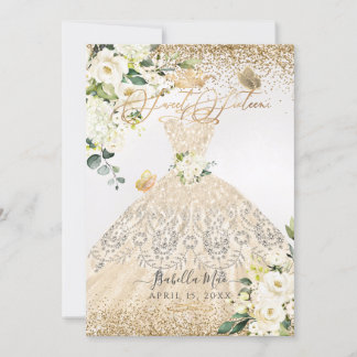 PixDezines Sweet 16 Champagne Gold Glitzer Gown Einladung