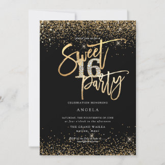 PixDezines Sweet 16 Diamond Black Gold Glitzer Einladung