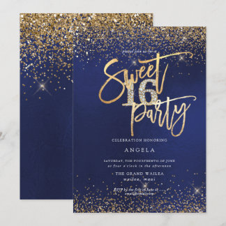 PixDezines Sweet 16 Diamond Glitzer Navy Blue Einladung