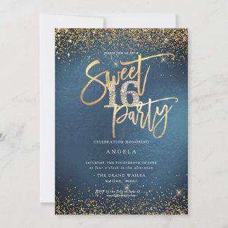 PixDezines Sweet 16 Diamond Glitzer Slate Blue Einladung