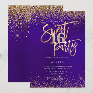 PixDezines Sweet 16 Diamond Gold Glitzer Lila Einladung
