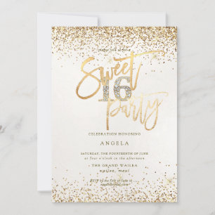 PixDezines Sweet 16 Diamond Pearl Gold Glitzer Einladung