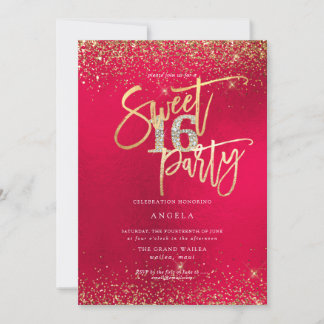 PixDezines Sweet 16 Diamond Red Gold Glitter Einladung
