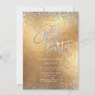PixDezines Sweet 16 Diamond Silver Gold Glitzer Einladung