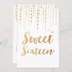 PixDezines sweet 16, Golden Hearts Strings Glitzer Einladung