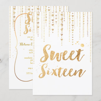 PixDezines sweet 16, Golden Hearts Strings Glitzer Einladung