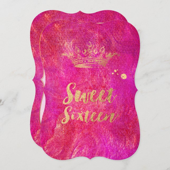 PixDezines Sweet 16, Imitate Goldkrone Einladung (Vorne/Hinten)
