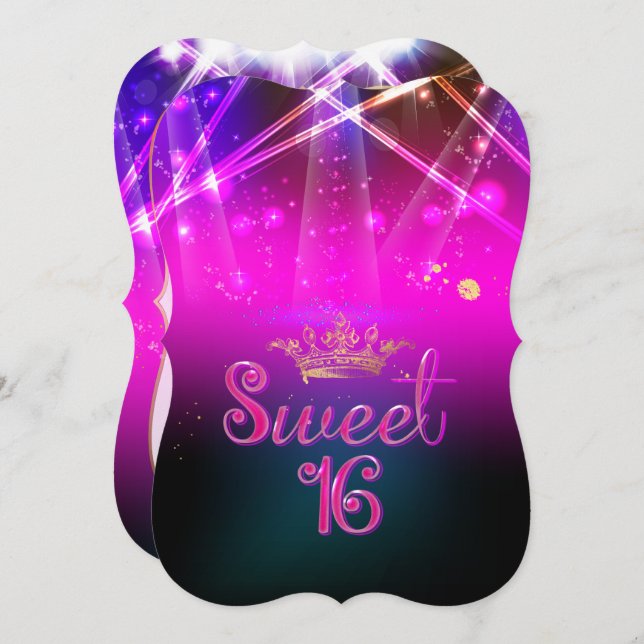 PixDezines Sweet 16, Laser-Leuchten/Neon-Leuchten Einladung (Vorne/Hinten)