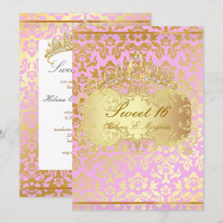 PixDezines SWEET 16/PRINCESS/PINK+GOLD TONE DAMASK Einladung