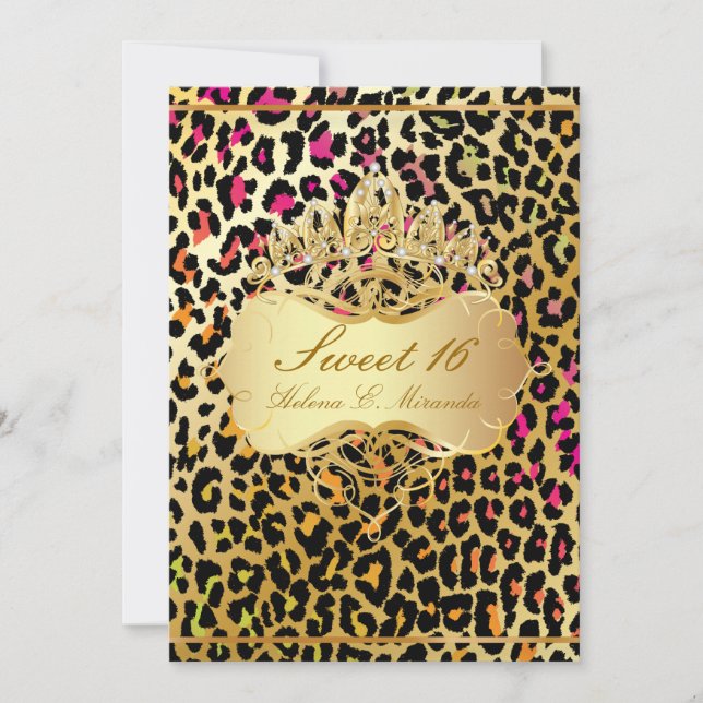 PixDezines Sweet 16/ Prinzessin/Leopard Einladung (Vorderseite)