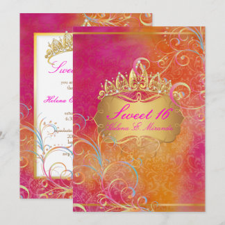 PixDezines SWEET 16, RAINBOW-WIRBEL/ROSSI-DAMASK Einladung