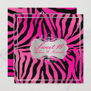 PixDezines SWEET 16/ZEBRA PRINT/HOT PINK Einladung