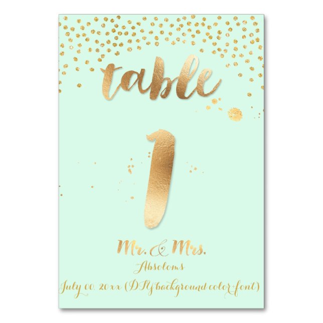 PixDezines Tabelle 1/Goldsprinkles/DIY Farbe/Minze Tischnummer (Vorderseite)