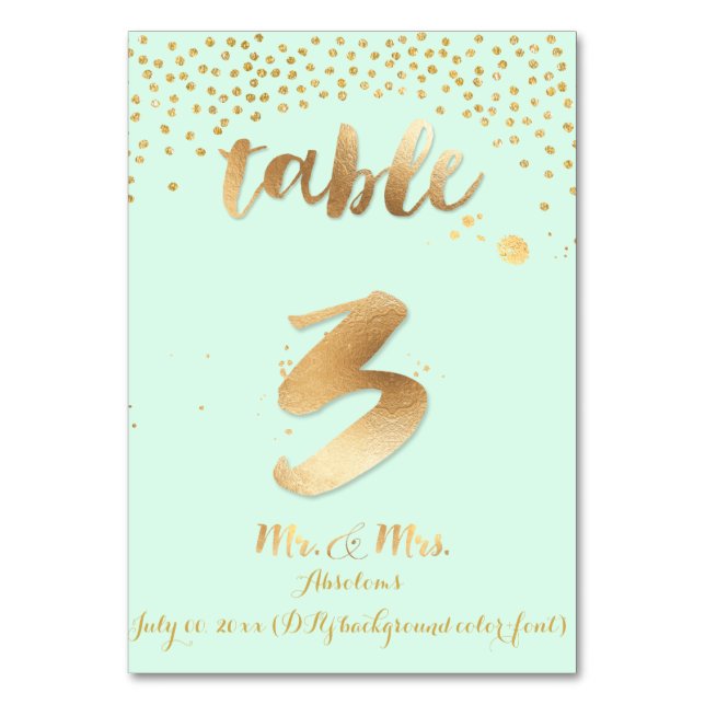 PixDezines Tabelle 3/Goldsprinkles/DIY Farbe/Minze Tischnummer (Vorderseite)