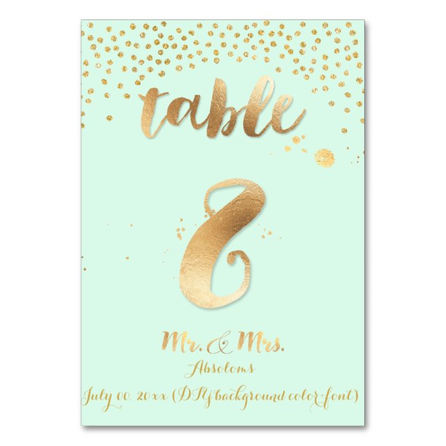 PixDezines Tabelle 8/Goldsprinkles/DIY Farbe/Minze Tischnummer (Vorderseite)