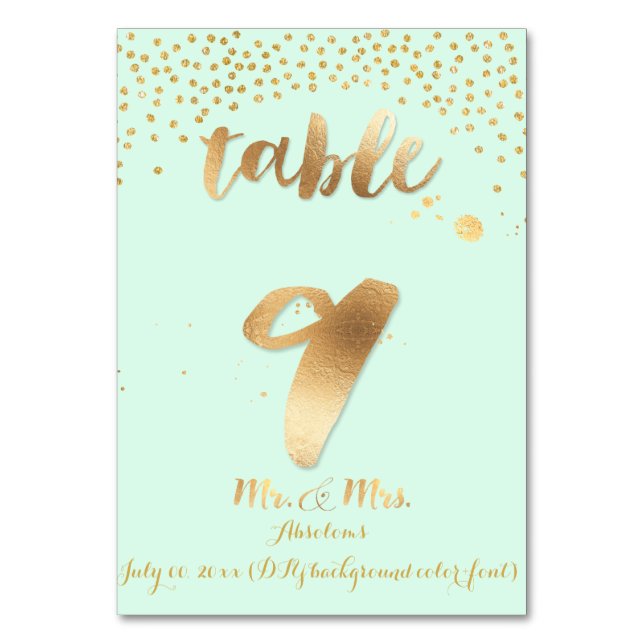 PixDezines-Tabelle 9/Goldsprinkles/DIY-Farbe/Minze Tischnummer (Vorderseite)