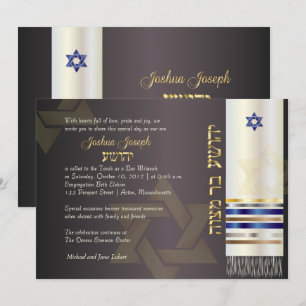 PixDezines talit/Stilvolle Bar Mitzvah/Asche/Gold Einladung