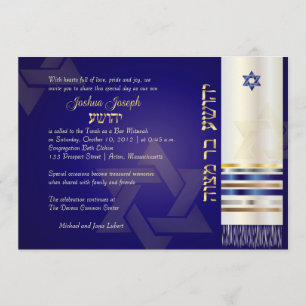 PixDezines talit/Stilvolle Bar Mitzvah/blau/gold Einladung