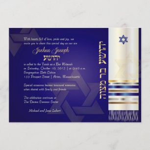 PixDezines Talit/Stylish Bar Mitzvah/blau/gold Einladung