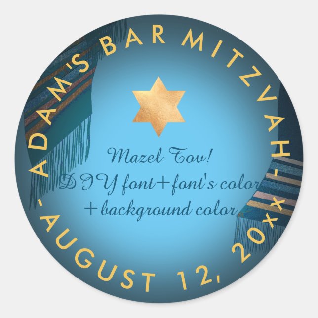 PixDezines Tallit Bar Mitzvah/DIY Runder Aufkleber (Vorderseite)
