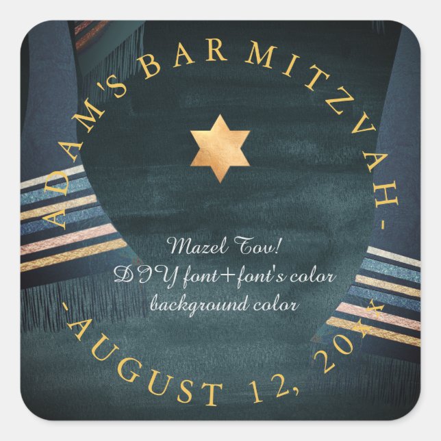 PixDezines Tallit Bar Mitzvah/Watercolor Backgroun Quadratischer Aufkleber (Vorderseite)