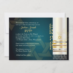 PixDezines tallit/Stilvolle Bar Mitzvah/Asche/Gold Einladung