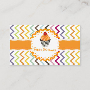 PixDezines Tangerine Wirbel Cupcake+Chevron Visitenkarte