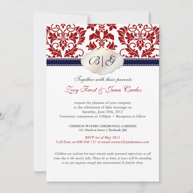 PixDezines Tanza Damask/DIY Farben!! Einladung (Vorderseite)