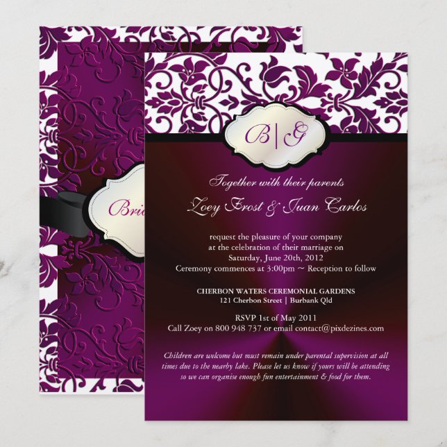 PixDezines Tanza Damask/DIY Hintergrundfarbe Einladung (Vorne/Hinten)