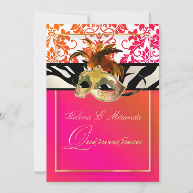 PixDezines Tanza Damask/Quinceanera/Zebra Einladung (Vorderseite)