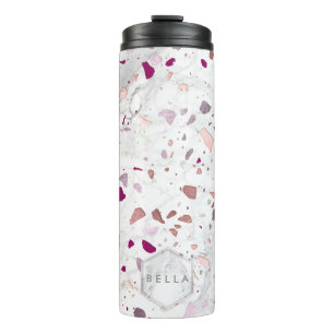 PixDezines TERRAZZO ROSE GOLD, BURGUNDY SILVER Thermosbecher