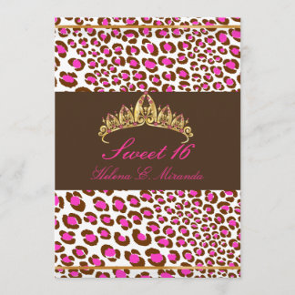 PixDezines Tiara+Leopard Süße 16/rosa Schokolade Einladung