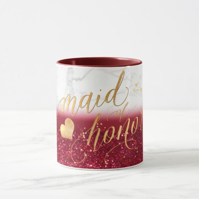 PixDezines Trauzeugin/Marmor+Gold+Roter Glitzer Tasse (Zentrum)