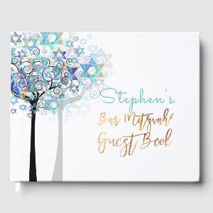 PixDezines Tree of Life Bar Mitzvah/Aqua Blau Gästebuch