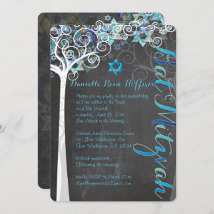 PixDezines Tree of Life Bat Mitzvah/Chalkboard Einladung
