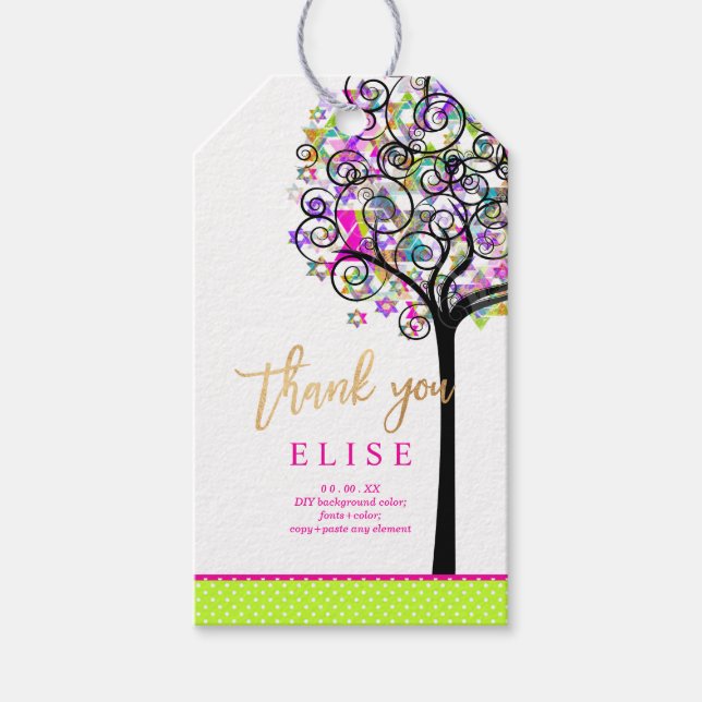 PixDezines Tree of Life Bat Mitzvah/Neon Pink Geschenkanhänger (Vorderseite)