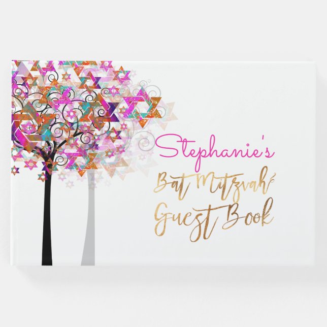 PixDezines Tree of Life Bat Mitzvah/Pink Gästebuch (Vorderseite)