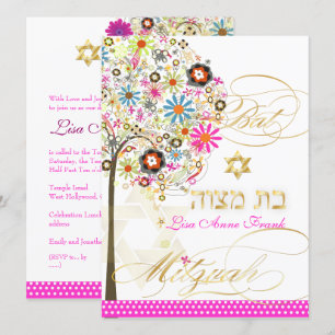 PixDezines TREE VON LEBEN+BLUME BAT MITZVAH Einladung