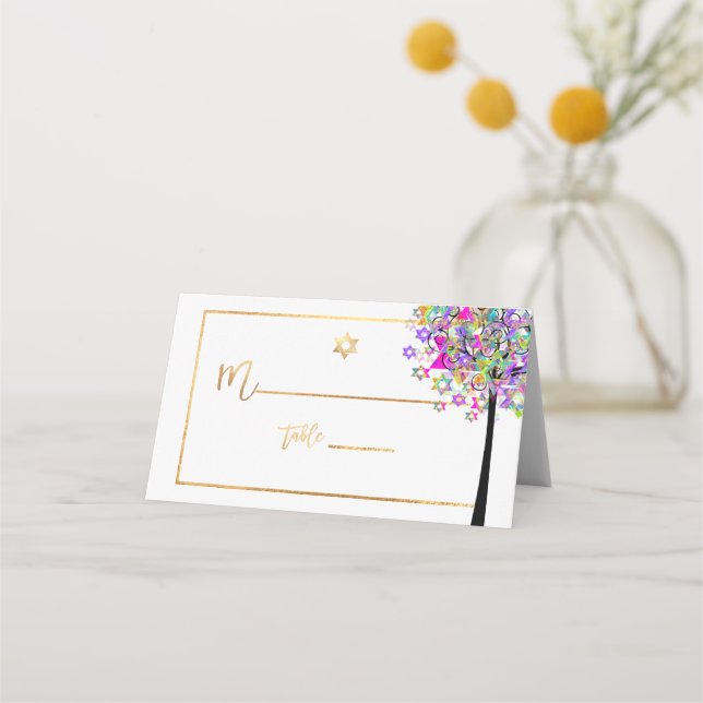 PixDezines Tree von LIfe+Pink+Green+Imitate Gold Platzkarte (Vorderseite)