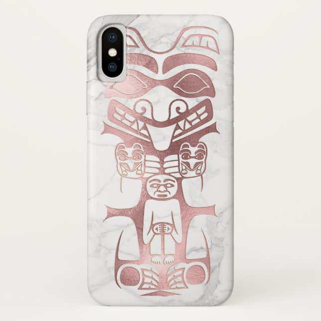 PixDezines TRIBAL TOTEM, IMITATE ROSE GOLD+MARBLE Case-Mate iPhone Hülle (Rückseite)