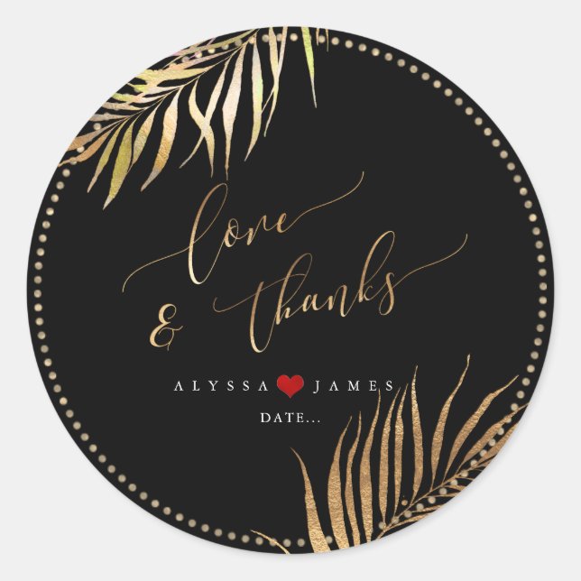 PixDezines Tropical Palms Imitate Gold Runder Aufkleber (Vorderseite)