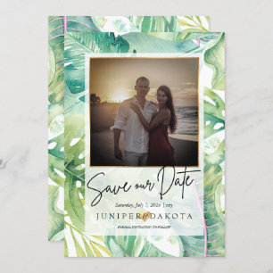 PixDezines Tropisches Grün Rettete unser Datum Einladung