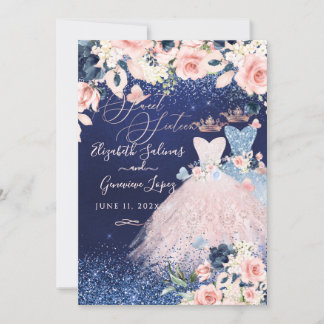 PixDezines Twins Sweet 16 Dusty Blau+Blush Einladu Einladung