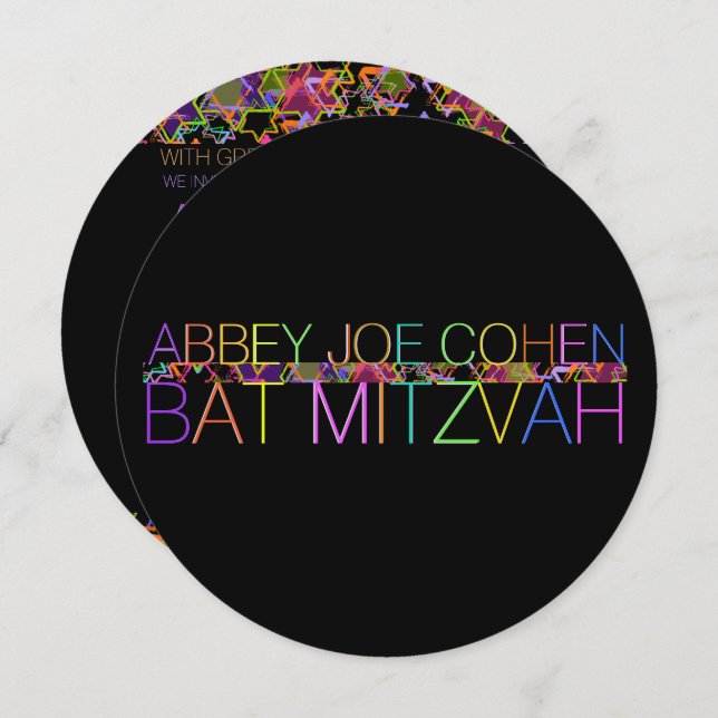 PixDezines Typografie/Neon/Fledermaus Mitzvah Einladung (Vorne/Hinten)